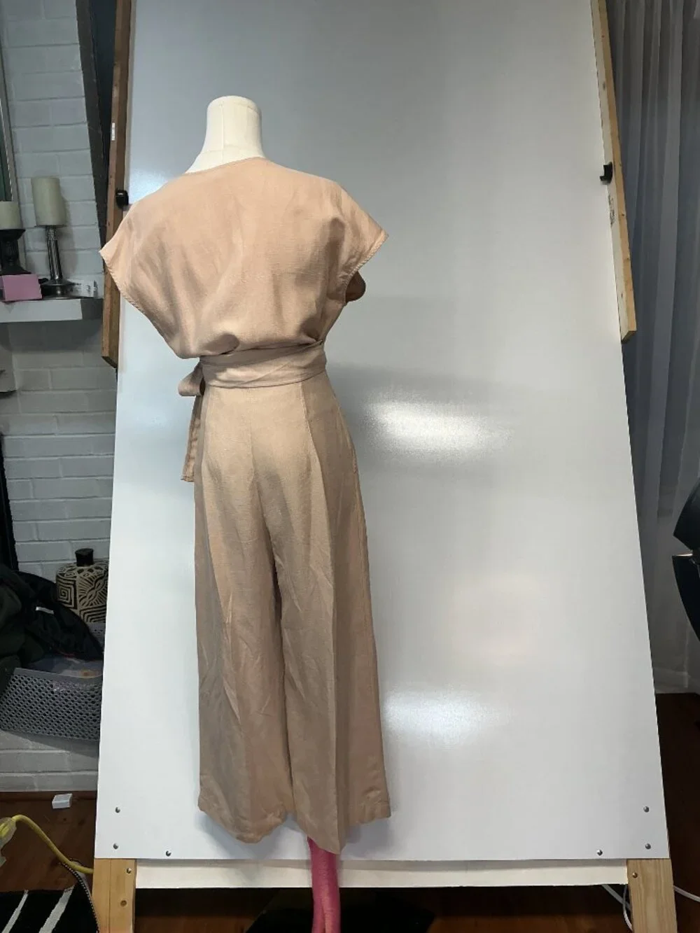 Wilfred Linen Lyocell Wrap Wide Leg Jumpsuit Size 2 Beige Neutral Resort